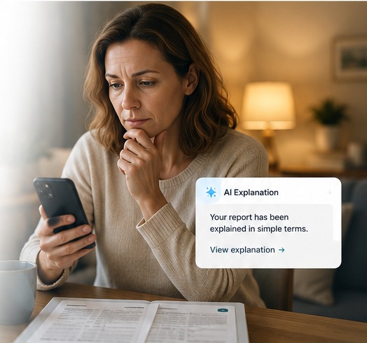 A woman reviewing health information on her phone at home